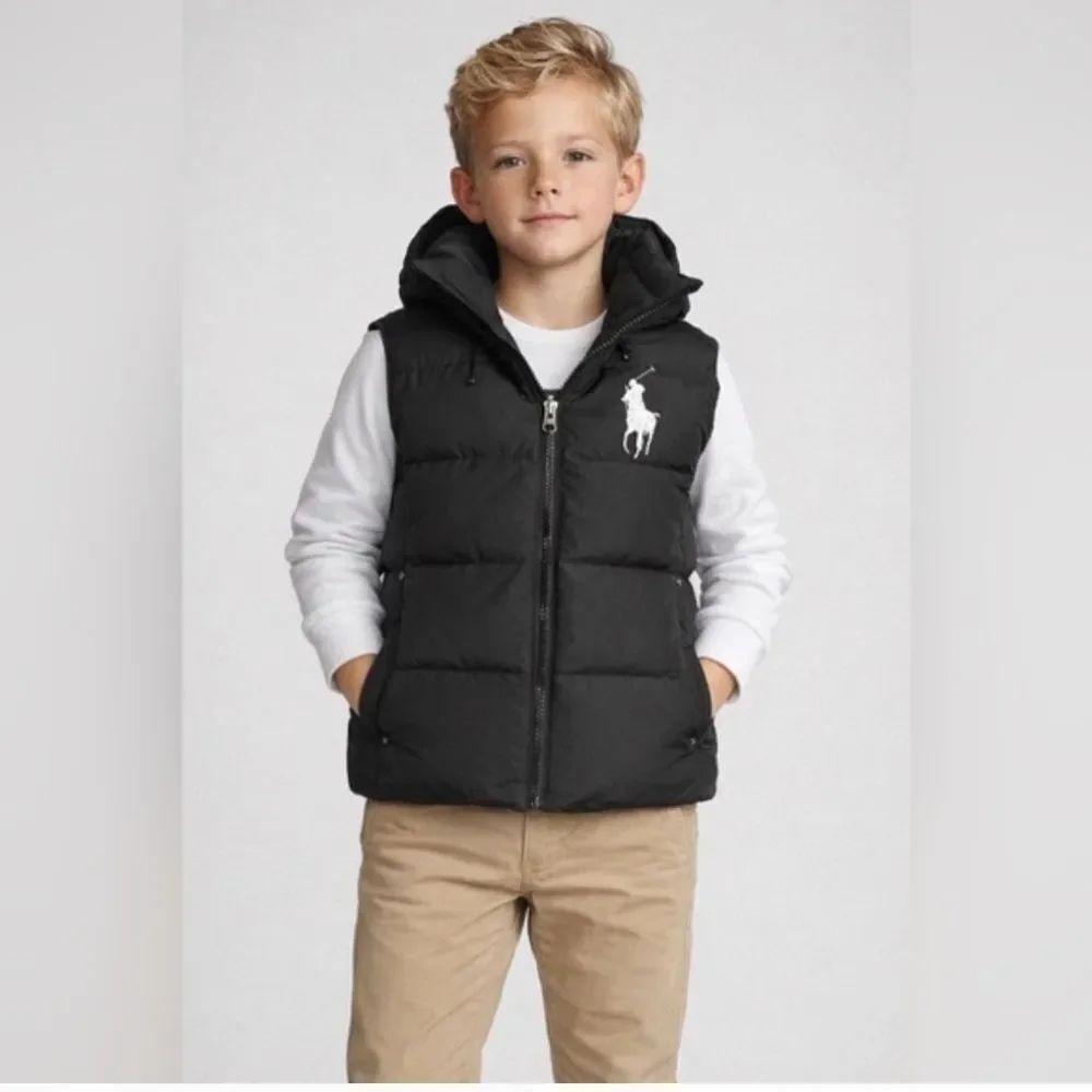 Polo Ralph Lauren Black Down Hooded Puffer Vest Big Kids Size Small
